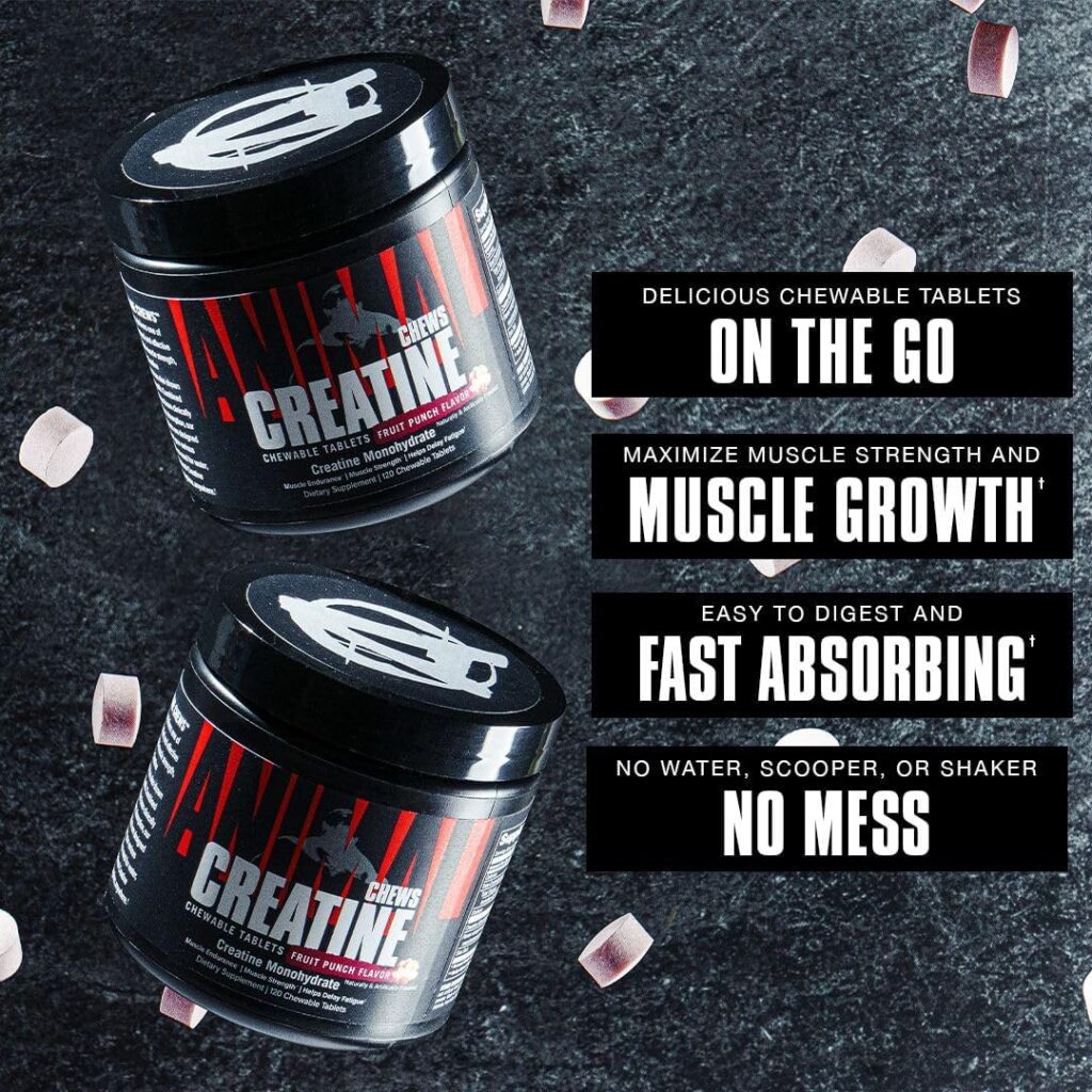 Animal Creatine Chews Tablets - Enhanced Creatine Monohydrate with AstraGin to Improve Absorption, Sea Salt for Added Pumps, Delicious and Convenient Chewable Tablets - Fruit Punch