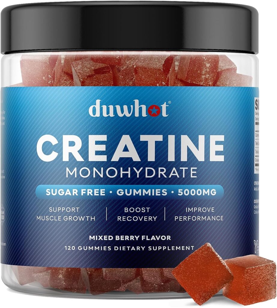 duwhot Sugar Free Creatine Monohydrate Gummies 5mg for Men Women, Chewables Creatine Monohydrate for Muscle Growth Recovery, Vegan, Mixberry Flavor, 120 Count : Health Household